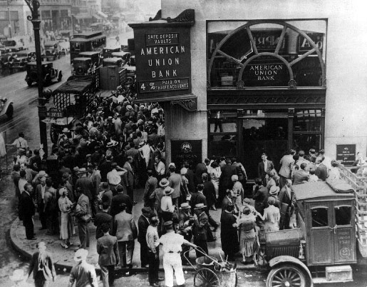 Wall Street stock market crash causing The Great Depression.
