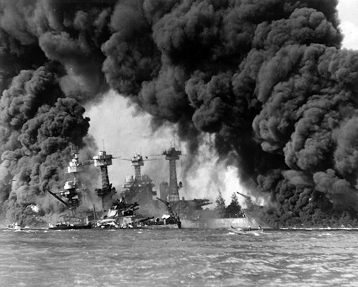 Attack on Pearl Harbor by Japanese warplanes.
